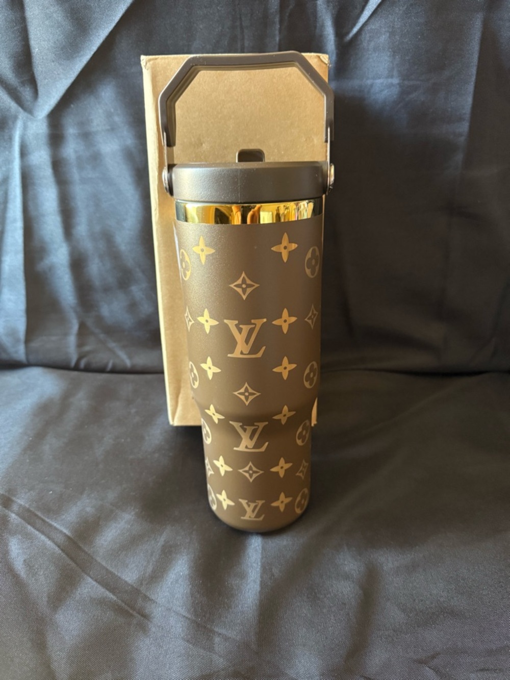 New Stanley 30oz Laser LEngravedV Tumbler - Brown/Gold Handle Flip Lid - Picture 2 of 6